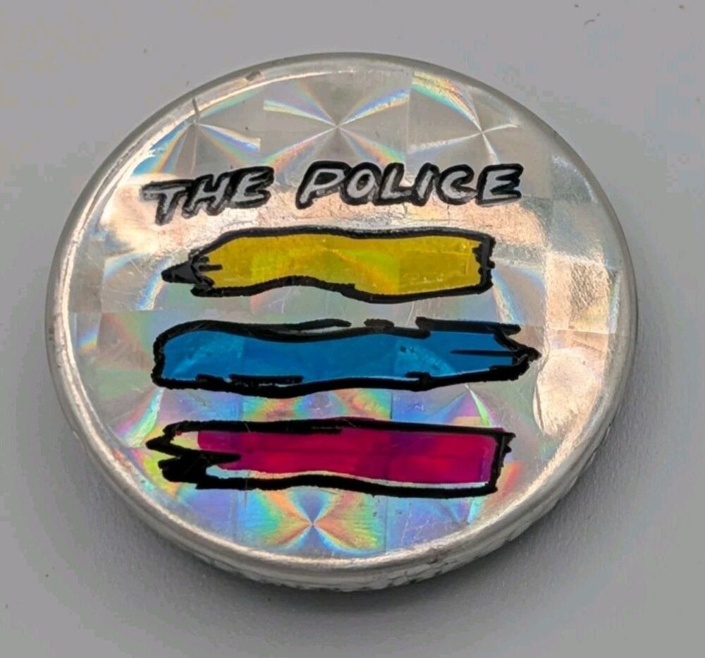 Vintage 1984 The Police 1" Prismatic Pin Badge Synchronicity Roxanne Music Ltd